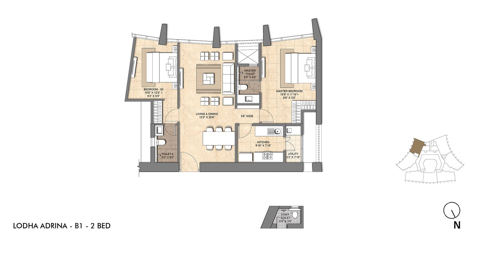 Lodha Adrina 2 bhk flat floor plan